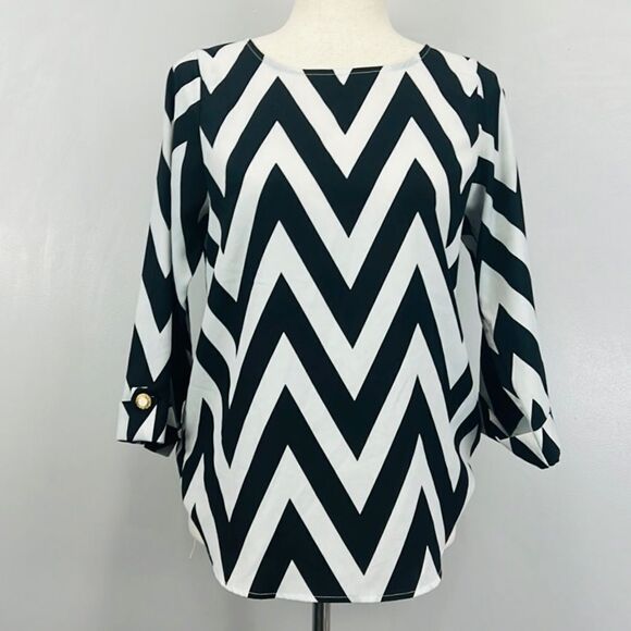 Everly Black and White striped Blouse - Picture 1 of 8